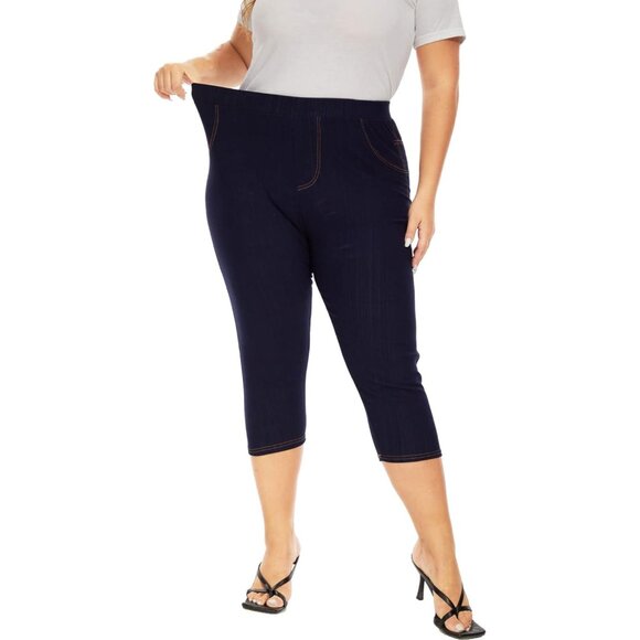 Plus Size Capri Jeggings Women High Waist Stretch Denim with Pockets - Picture 2 of 6